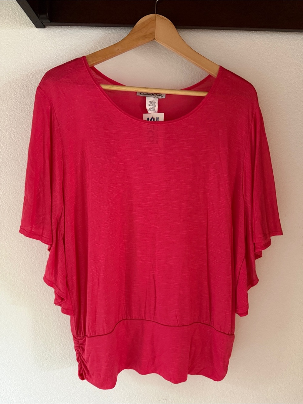 🆕 Claudia Richard Raspberry Pink Flutter Sleeve Tunic, Ruched Banded Waist
